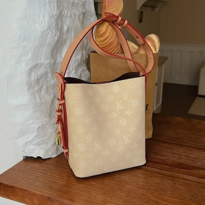 Women'S 2026 New Arrival Premium-Quality Vintage Printed Beige Bucket Bag, Crossbody & Shoulder Tote