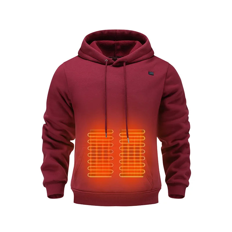 Mens USB Heated Hoodie Winter Electric Heating Sweatshirt Thermal Warm Clothing Outdoor Casual Charging Apparel