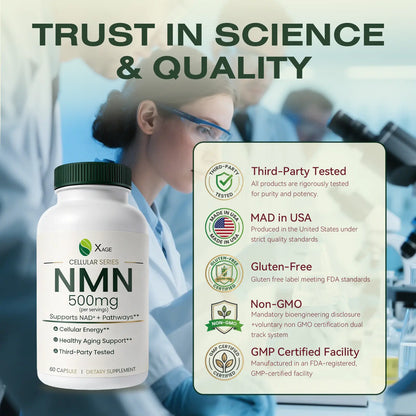 XAGE NMN 500Mg Antioxidant Capsules - Edible Dietary Supplements for Cellular Energy Support, Metabolism Boost, Body Health