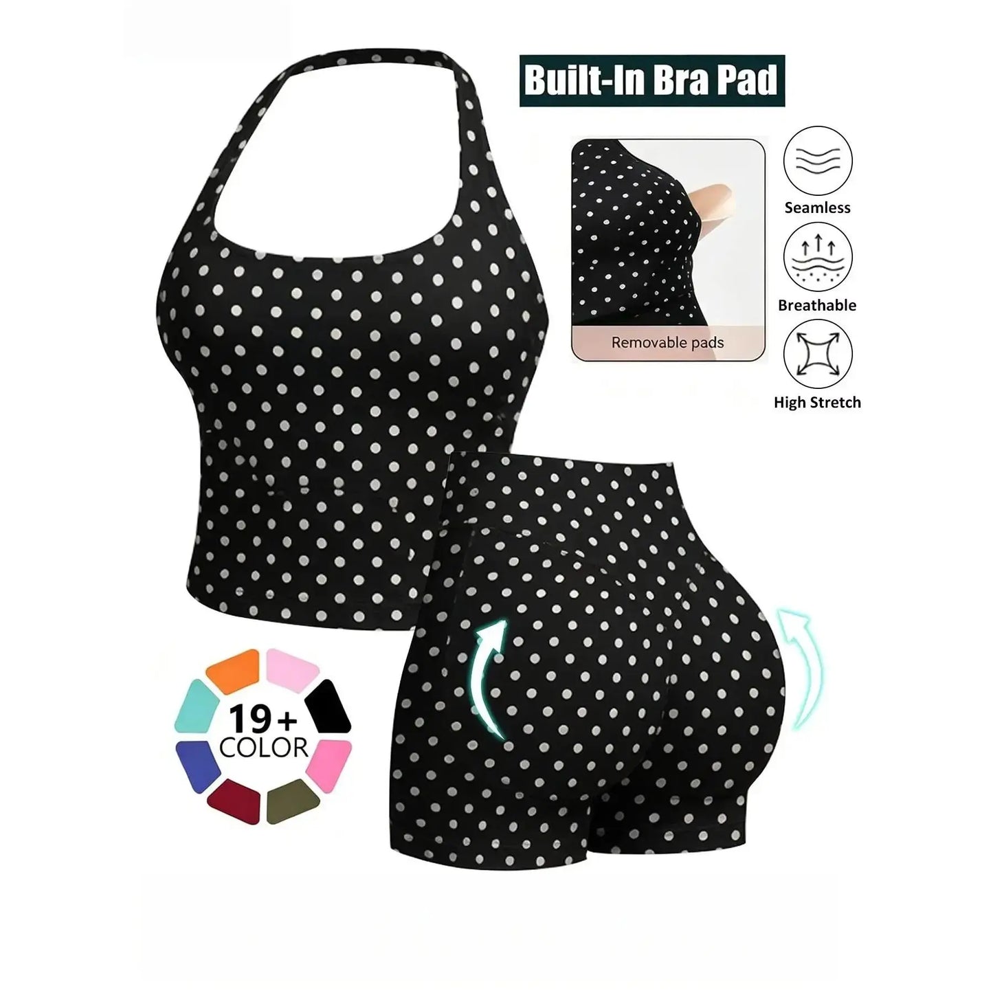 Seamless 2 Piece Workout Athleisure Sets for Women, Halter Built-In Bra Tank Top & Scrunch Booty Shorts, Breathable Quick Dry Activewear for Yoga Gym Running Summer Free Shipping