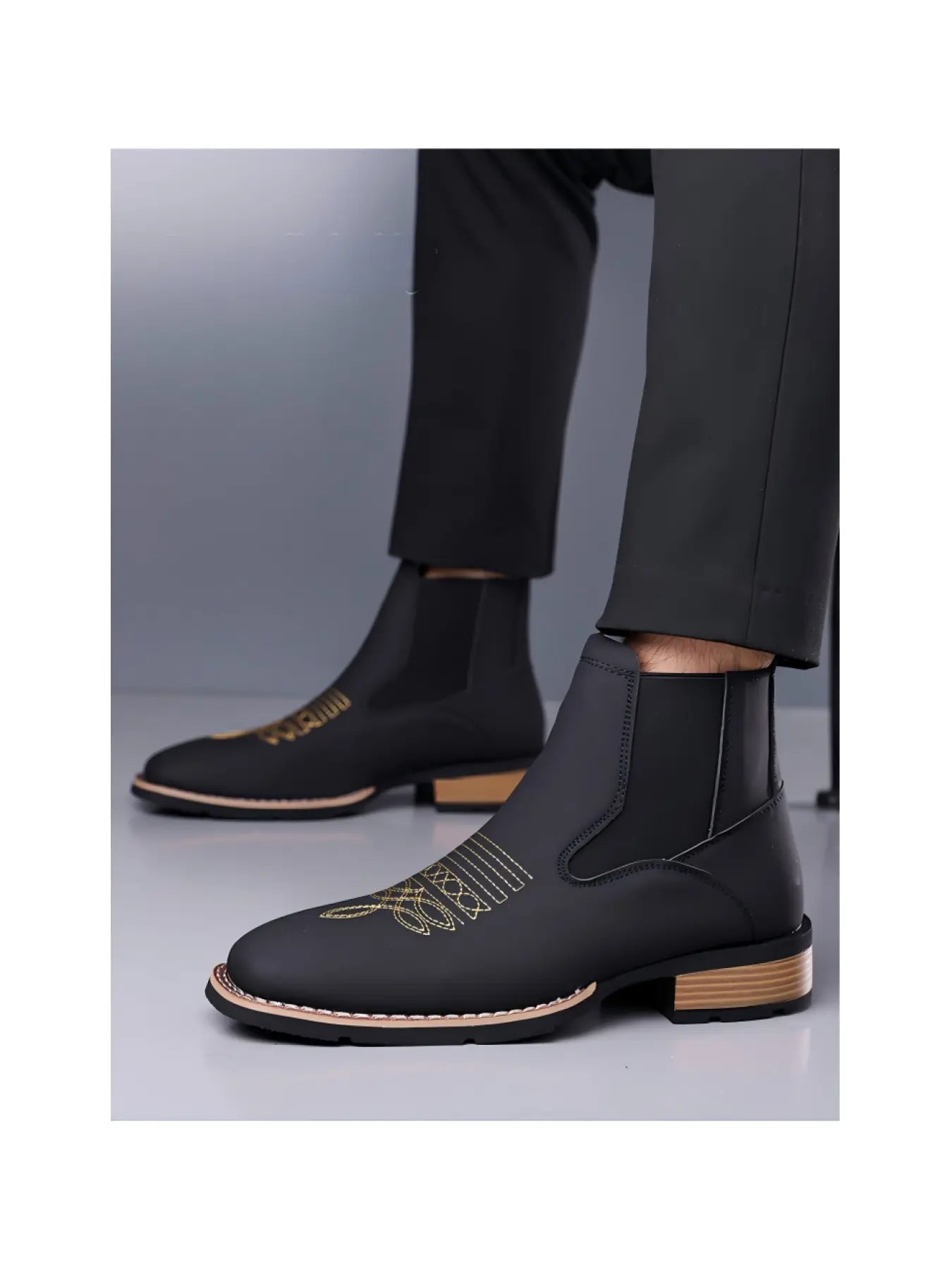Men Square Chelsea Boots PU Fashion Classic Embroidery Retro Comfortable Western Ankle Cowboy Boots Elegant Boots Casual Boots Western Style Boots Western Inspired Boots Embroidered Boots
