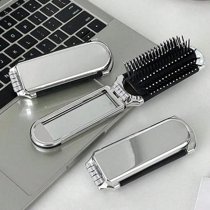 2 in 1 Mini Hair Brush Folding Massage Comb Head Massage Anti-Static Portable Hair Combs Mirror Air Cushion Scalp Massage Comb