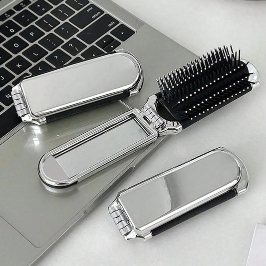 2 in 1 Mini Hair Brush Folding Massage Comb Head Massage Anti-Static Portable Hair Combs Mirror Air Cushion Scalp Massage Comb