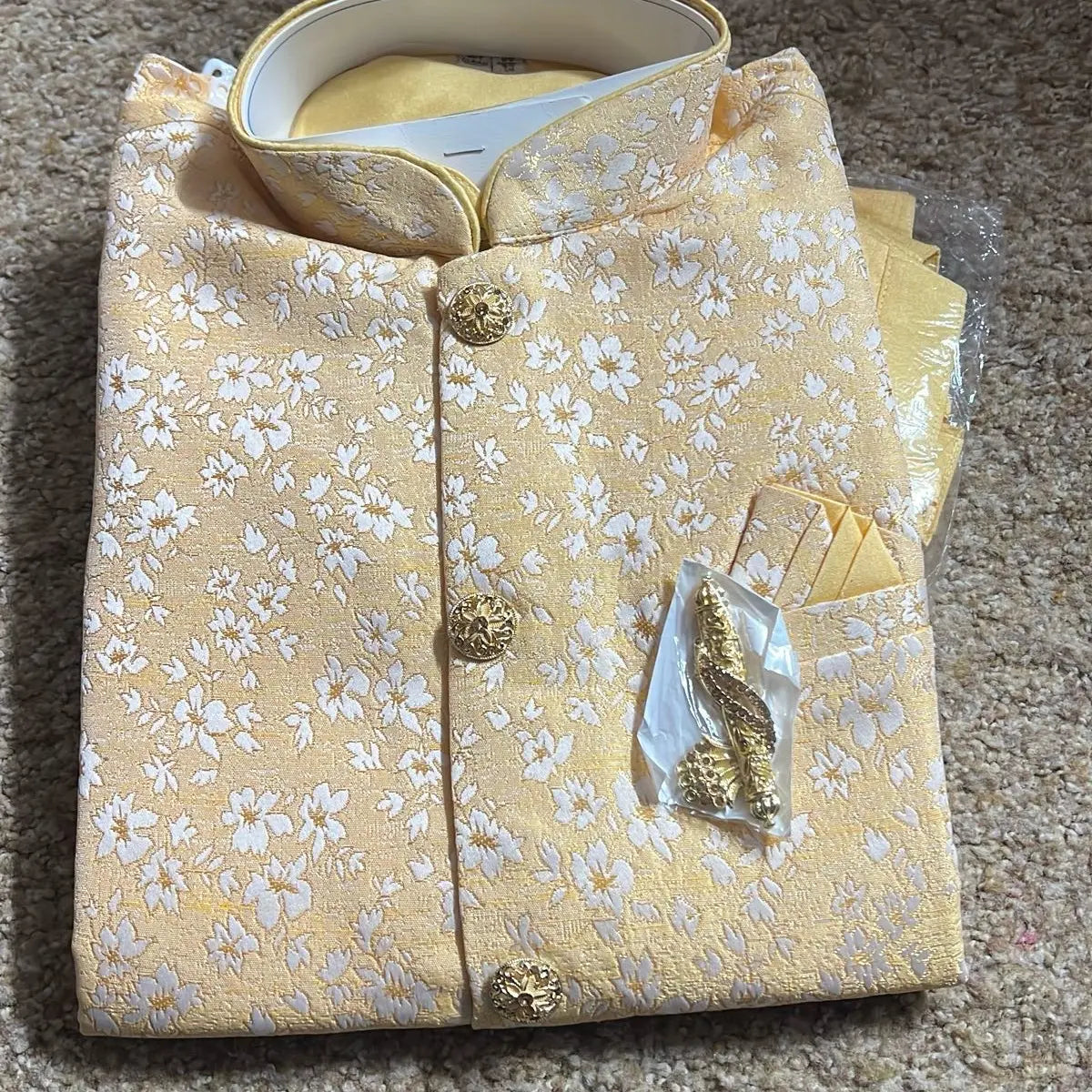 Mens Jacket Kurta with Brooch Pin