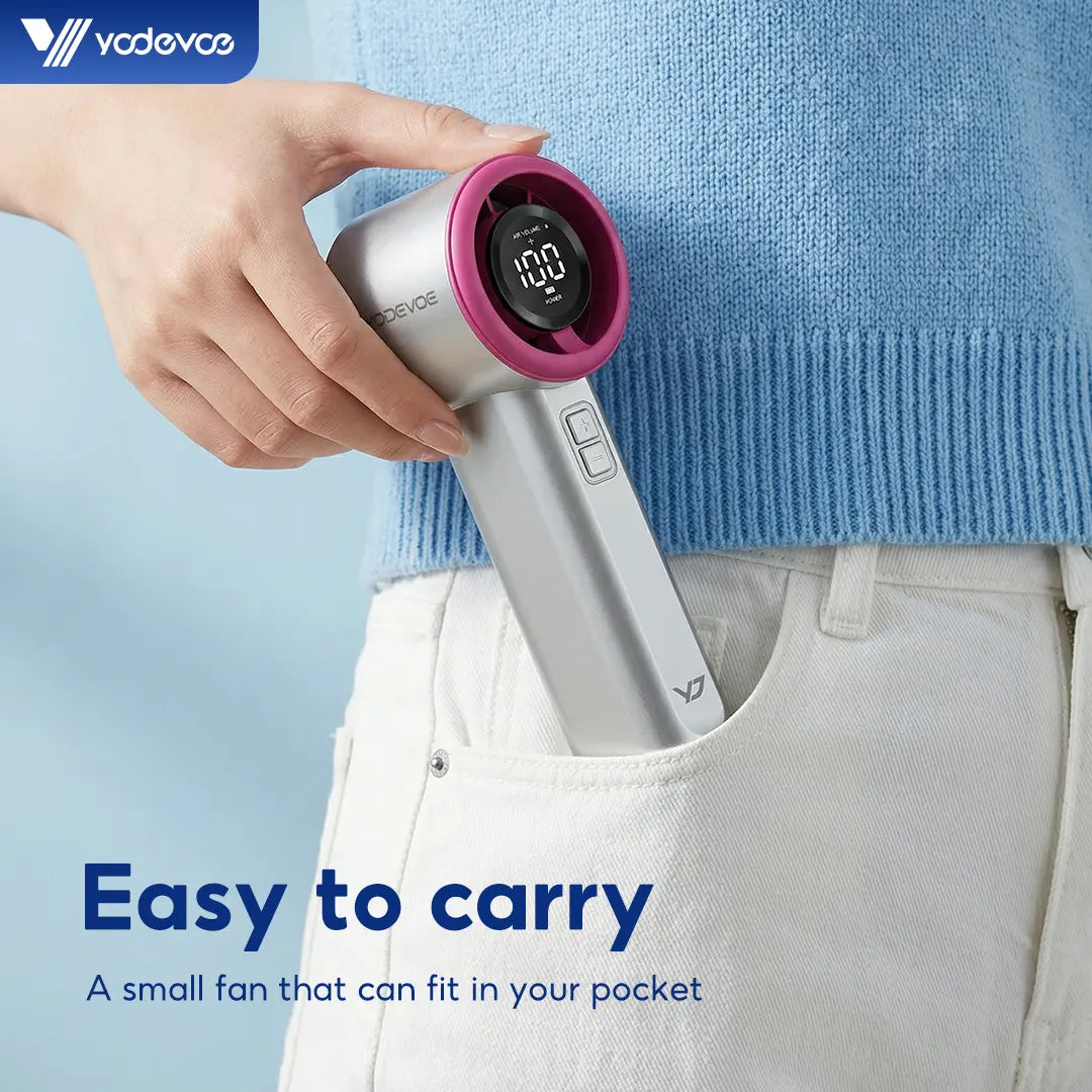 Yodevoethis Portable Handheld Turbine Fan Features 100 Speed Settings, a Built-In 4000Mah Battery, and a Runtime of up to 18 Hours. This 3-In-1 Rechargeable Handheld Fan Utilizes Turbine Cooling Technology and Is Suitable for Outdoor Activities.