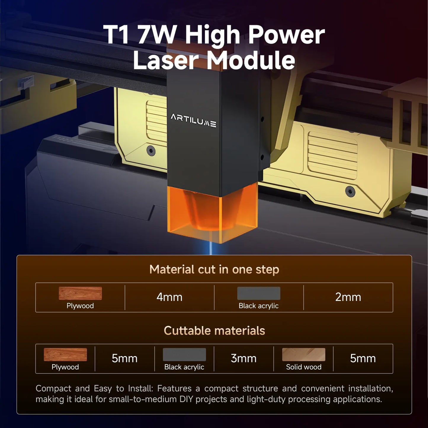 Artilume A4/T1 Laser Engraving Equipment, 7W & 12W Sealed Laser Beam, High Precision Engraving for Wood, Leather, Acrylic & Metal, DIY Craft Making Machine for Home Business
