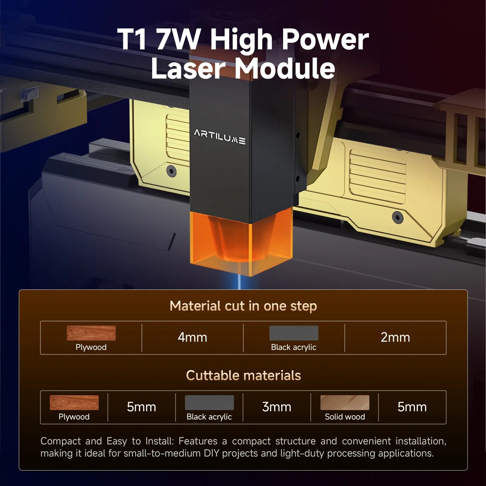 Artilume A4/T1 Laser Engraving Equipment, 7W & 12W Sealed Laser Beam, High Precision Engraving for Wood, Leather, Acrylic & Metal, DIY Craft Making Machine for Home Business