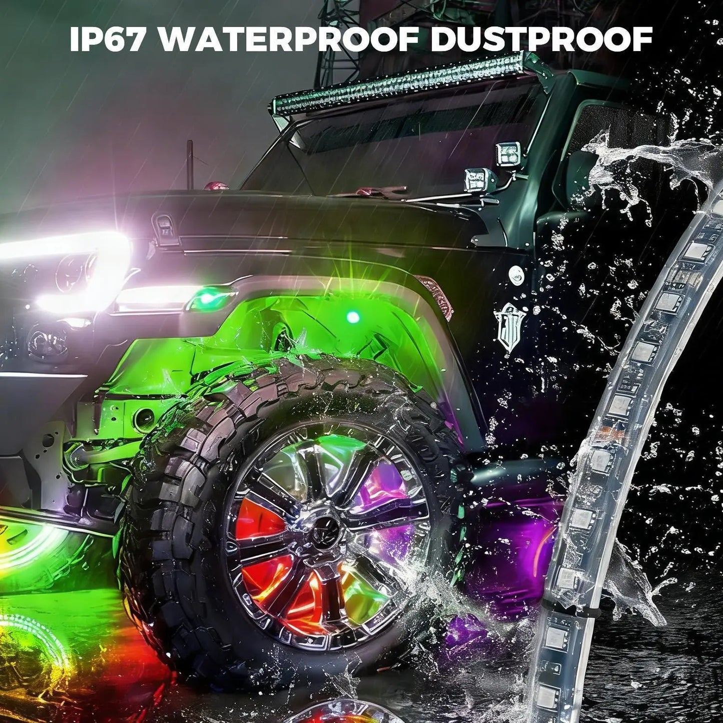 Ultimate 4PCS RGB LED Wheel Ring Light Kit with APP & Remote Control for Car Truck - IP67 Waterproof Decorative Light Accessories, Chasing Flow RGB Rim Light, RGB Coaxial Speaker Lights with Bluetooth