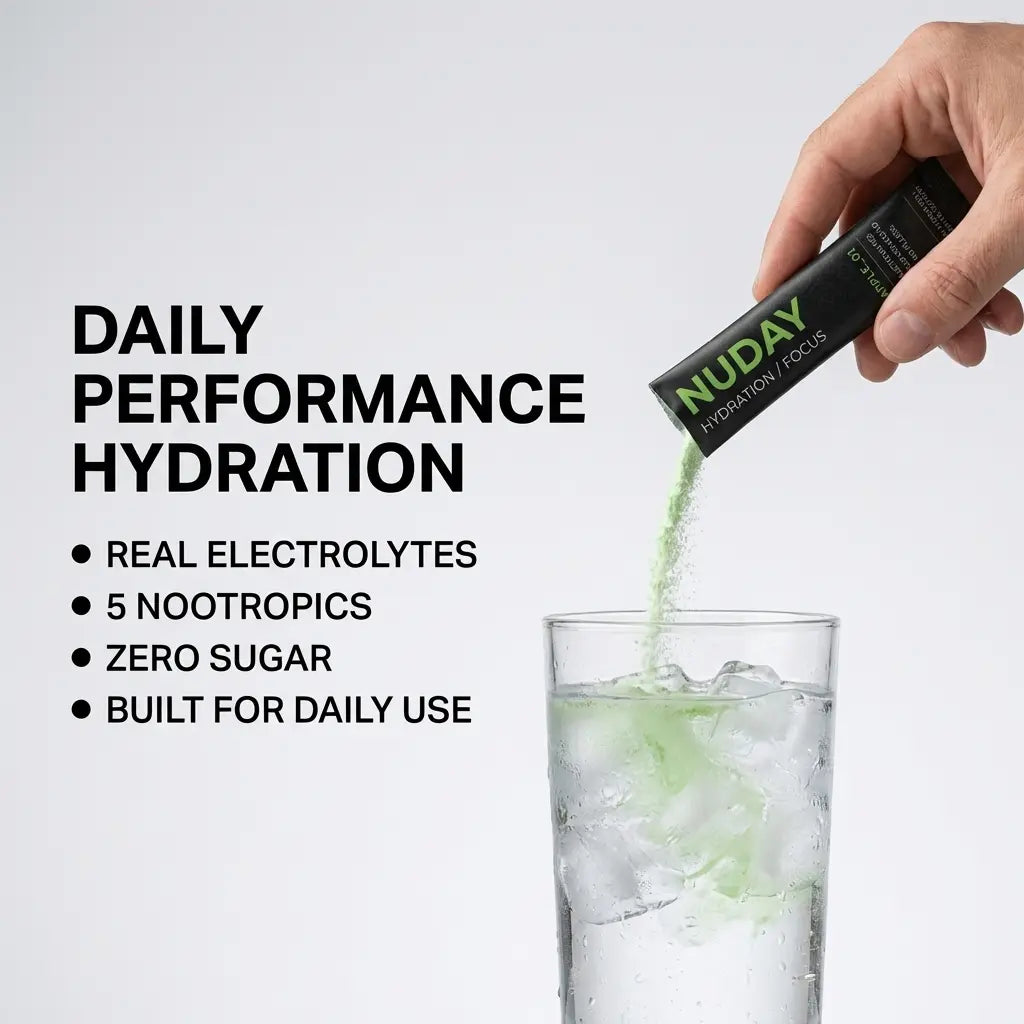 NUDAY Focus + Hydration Electrolyte Mix with Nootropics - Green Apple - 1,300Mg+ Electrolytes, L-Theanine, L-Tyrosine, Sugar-Free, Vegan & 100% Natural. the Smarter Daily Hydration.