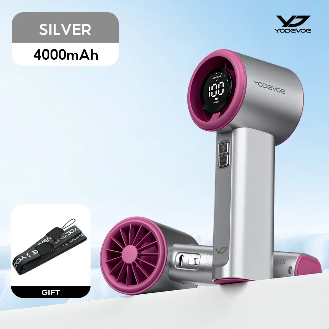 Yodevoethis Portable Handheld Turbine Fan Features 100 Speed Settings, a Built-In 4000Mah Battery, and a Runtime of up to 18 Hours. This 3-In-1 Rechargeable Handheld Fan Utilizes Turbine Cooling Technology and Is Suitable for Outdoor Activities.