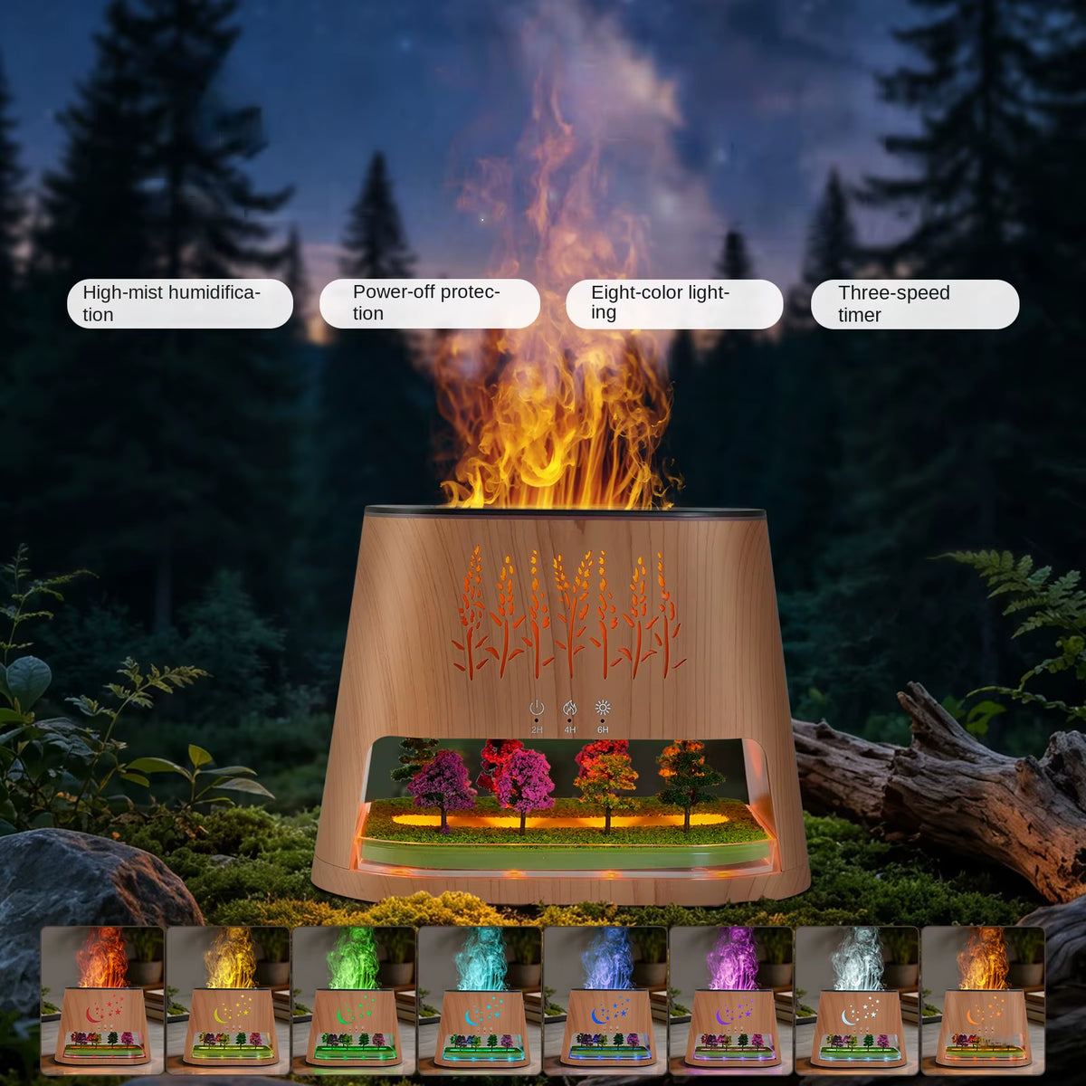 2026 New 260Ml Simulated Flame Landscape Ultrasonic Humidifier USB Aroma Diffuser Color Changing Lights Dry Skin Hotel Electric