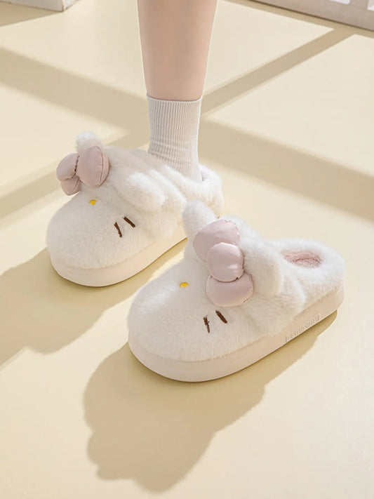 Women'S Winter Indoor Cotton Slippers, Cartoon Cat Design, Thick Sole Cute Two-Way Plush Slipper, Warm Indoor Footwear, Cozy Home Footwear for Women, EVA Slippers, Fluffy House Slippers