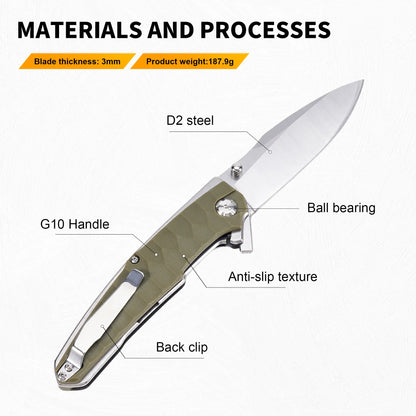 Men’S Tactical Folding Knife EDC Multifunctional Heavy-Duty Outdoor Knife, Pocket Knife, Fruit Knife, Ergonomic Handle, Includes a Back Clip for Easy Carry, Quick-Open Design, Suitable for Wilderness Survival Emergencies, Camping, Hiking, DIY, Fishing