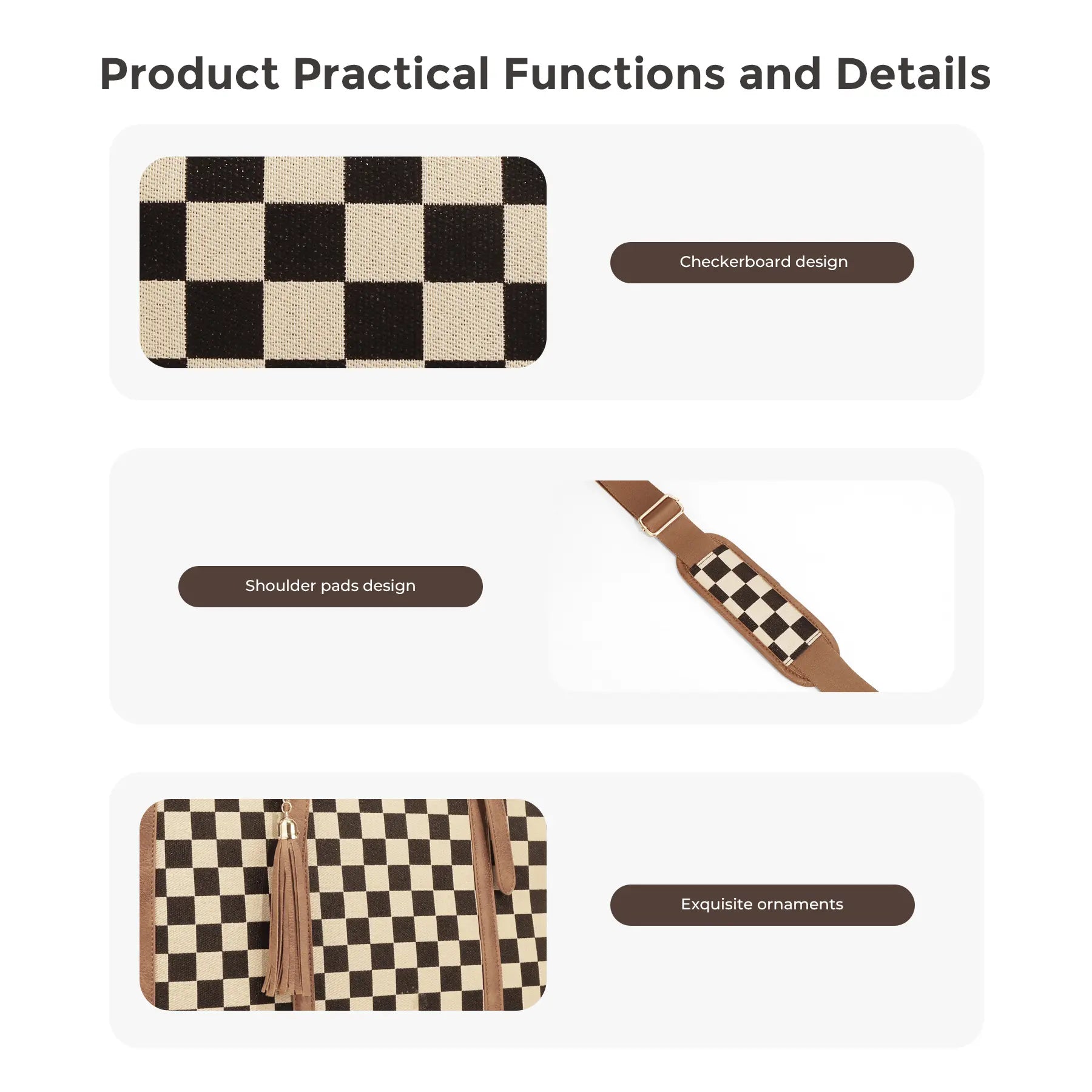 GAINSNS 2-Piece Checkered Plaid Tote Bag Large Laptop Tote Bag for Women Checkered Shoulder Purse Handbags for Work Travel