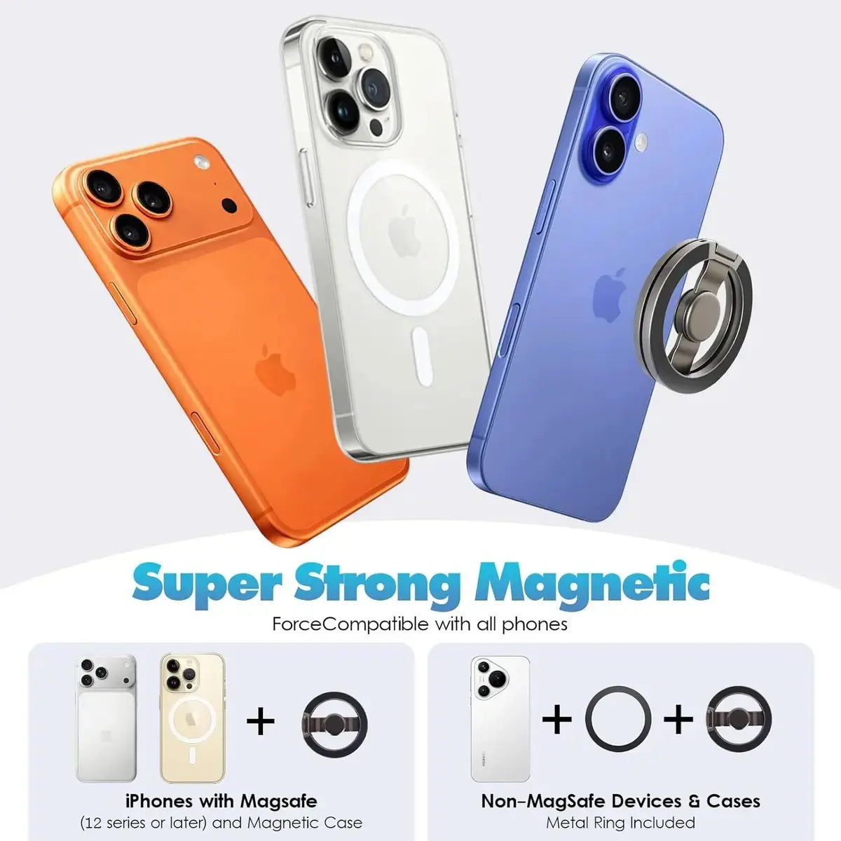 Nexmart Aluminum Magnetic Phone Grip Stand – 360° Foldable Desktop Holder, Fidget Stress Reliever, Universal for All Smartphones (Metal Ring Adapter Included)