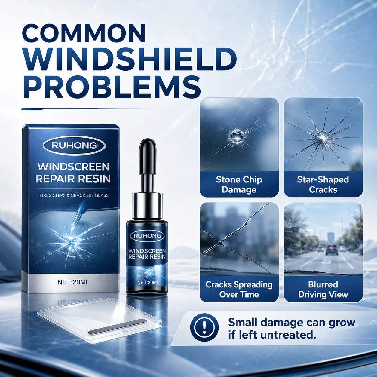 Car Windshield Crack Repair Kit Nano Glass Repair Fluid for Chips Cracks Star-Shaped Bulls-Eye Quick Fix Auto Glass Window Mirror Repair Resin Clear View