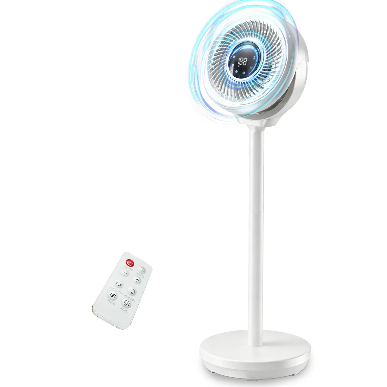 Pedestal Fan for Bedroom, 180° Wide Oscillating & 90° Vertical Tilt, 25Db Ultra Quiet DC Motor Standing Fan with Remote, 15 Speed Settings, 3 Modes, 12H Timer, 15-38" Height Adjustable
