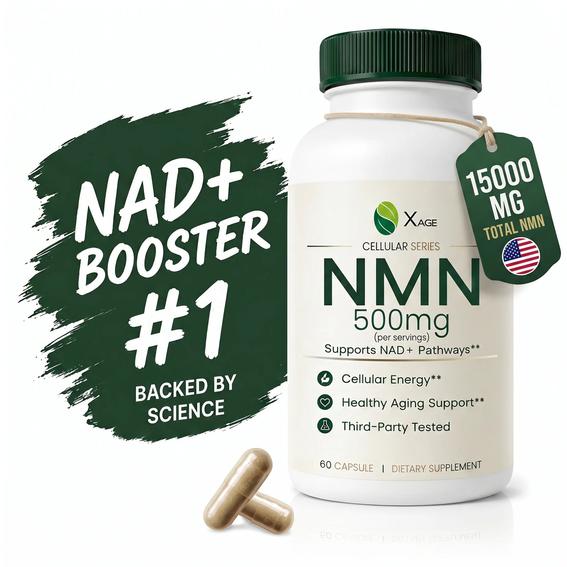 XAGE NMN 500Mg Antioxidant Capsules - Edible Dietary Supplements for Cellular Energy Support, Metabolism Boost, Body Health