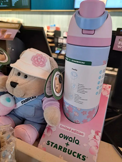Owala Sakura X Starbuck 24Oz Bottle, Sakura Print Freesip Tumbler, Leakproof Insulated Water Bottle