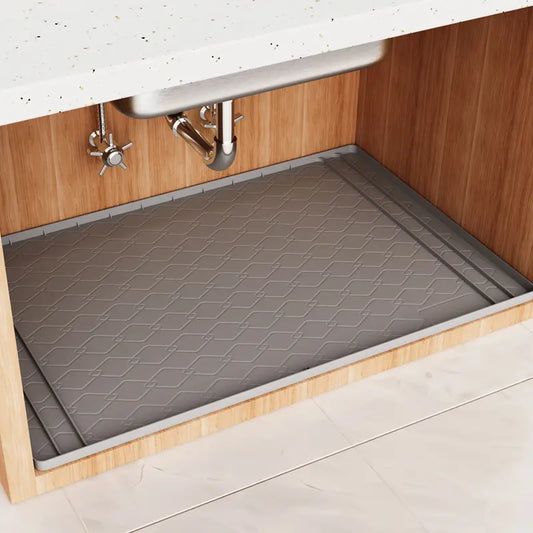 Trimmable Silicone under Sink Mat for Kitchen Organization, Waterproof Cabinet Protector & Shelf Liner, Cut-To-Fit Drain Drip Tray (Fits 34"X22" & Smaller) Non Slip Mat Non Skid Mats