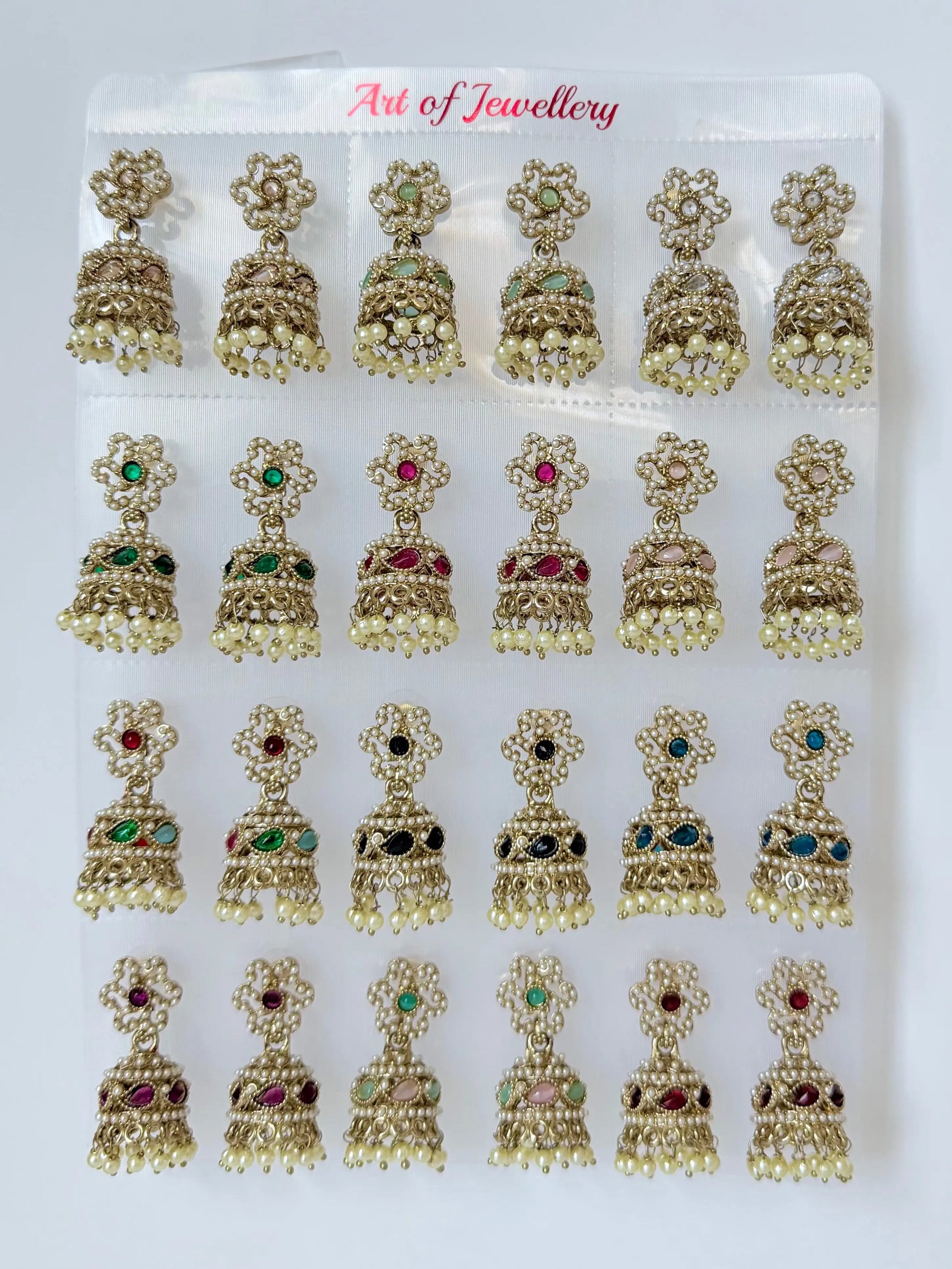 Polki Small Jhumka Pack - 12 Colors Traditional Indian Jewelry with Elegant Pearl Details