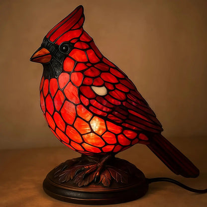 Red Cardinal Resin Night Light Lamp – Stained Glass Style Bird Table Lamp for Bedside, Windowsill, and Bookshelf Decor, Perfect Christmas, Thanksgiving, and Birthday Gift