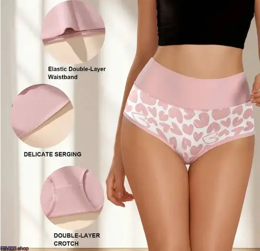 Women'S Cotton Panties 6-Pack, High Waist Printed Briefs with Tummy Control, Comfy Lingerie for Everyday & Postpartum Wear