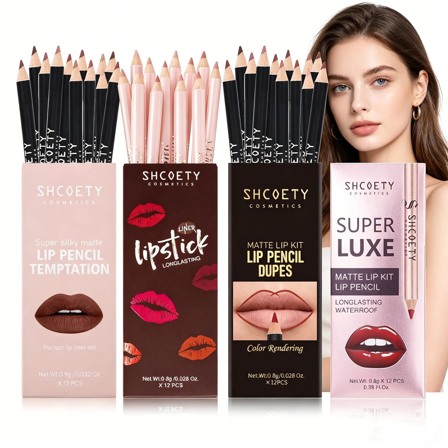 48 Color Matte Lip Liner Set Lip Pencil Cosmetic, Waterproof Long-Lasting Easy Application Smooth Thick Lips, Define Sexy Unique Lips, Full Lips Coffee Color