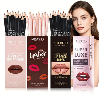 48 Color Matte Lip Liner Set Lip Pencil Cosmetic, Waterproof Long-Lasting Easy Application Smooth Thick Lips, Define Sexy Unique Lips, Full Lips Coffee Color