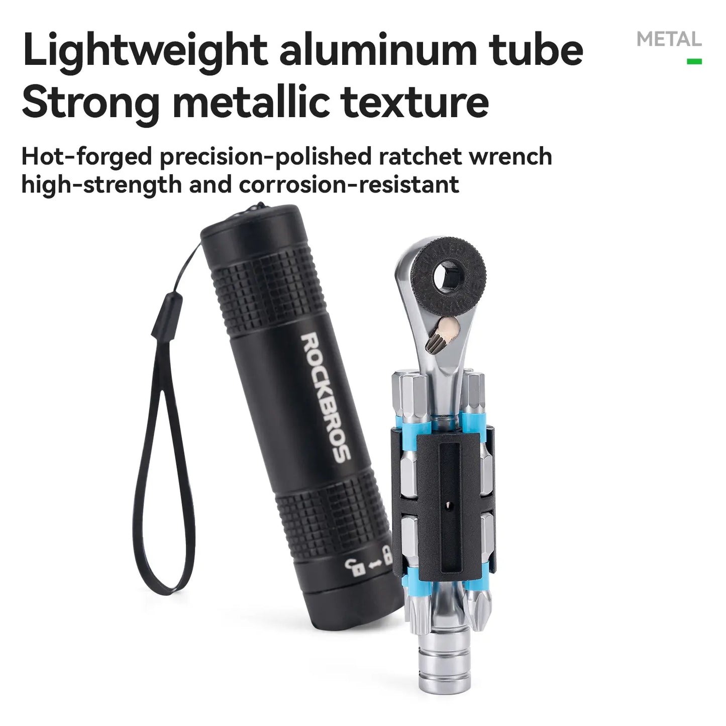ROCKBROS S2 Alloy 1/4" Drive Ratchet Handle 72-Tooth Compact Bike Repair Kit with 8 Bits