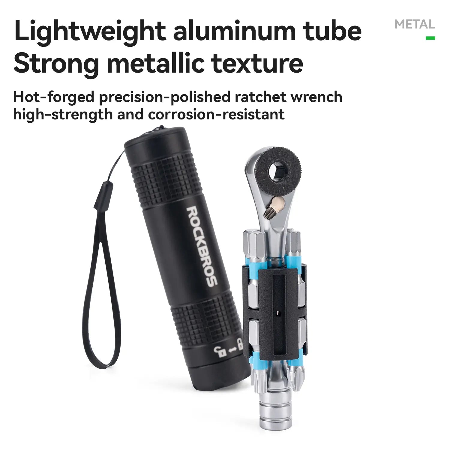 ROCKBROS S2 Alloy 1/4" Drive Ratchet Handle 72-Tooth Compact Bike Repair Kit with 8 Bits