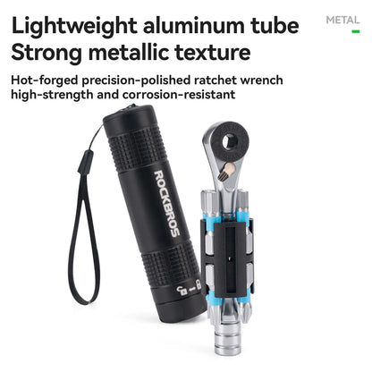 ROCKBROS S2 Alloy 1/4" Drive Ratchet Handle 72-Tooth Compact Bike Repair Kit with 8 Bits