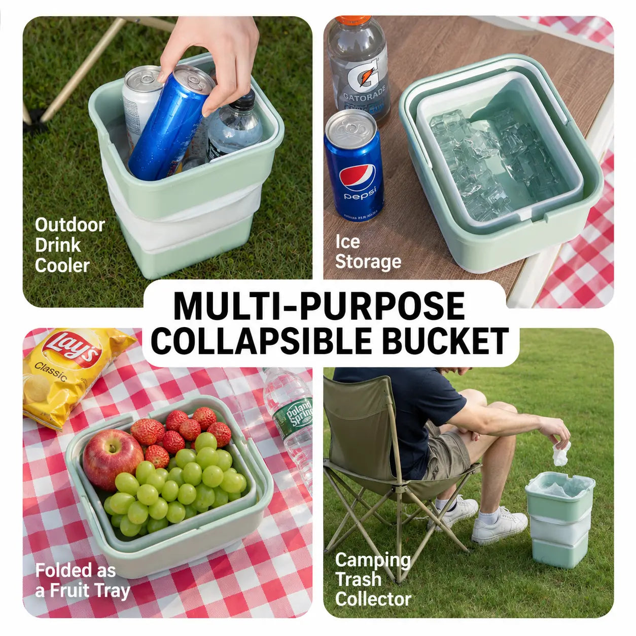 Collapsible Car Trash Can with Hidden Trash Bag Storage, Compact Folding Garbage Bin for Car, Camping, Picnic, Beach, Drinks and Small Items
