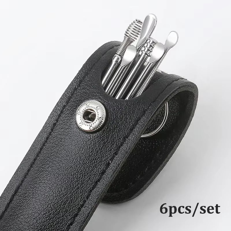 6Pcs/Set Ear Wax Pickers Earpick Wax Remover Stainless Steel Piercing Kit Earwax Curette Spoon Care Ear Clean Toolear Cleaner