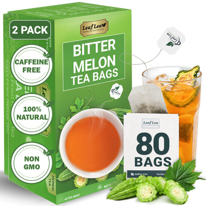 Leaflea Natural Bitter Melon Tea Bags, Cundeamor Herbal Tea Bags – Melon Amargo Gohyah Fruit Tea, Wellness & Digestion Support, Caffeine-Free, Non-Gmo, Sugar-Free, Vegan