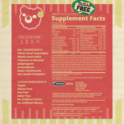 Grüns Raspberry Lemonade (Limited Edition) Superfood Gummies: Comprehensive Nutrition Supplement with 60+ Ingredients: Vitamins and Minerals, Prebiotics for Digestive Health, Adaptogens, Chlorophyll, Chlorella, Gluten Free, Vegan, Third Party Tested