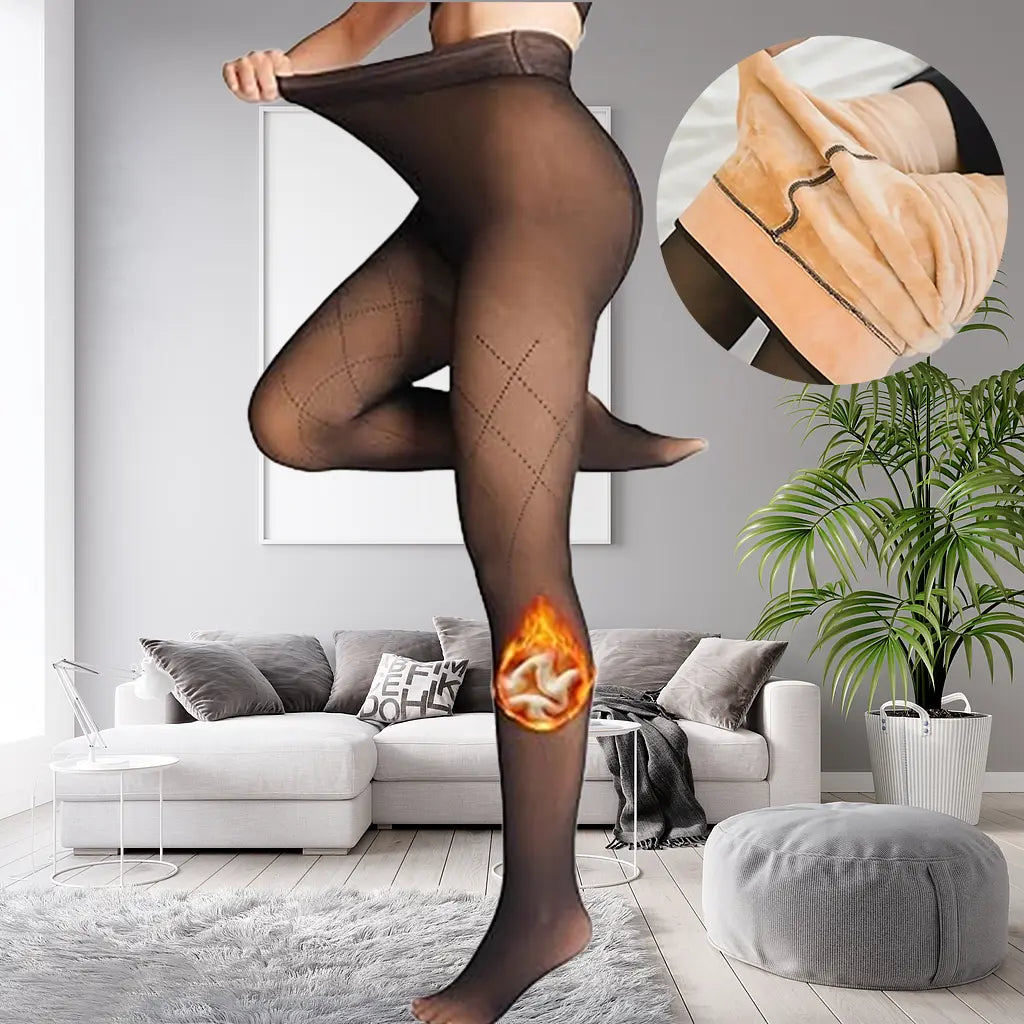 Fleece Lined Tights,Women Fake Translucent Warm High Waisted Pantyhose Sheer Thick Winter Tights, Fleece Lined Tights