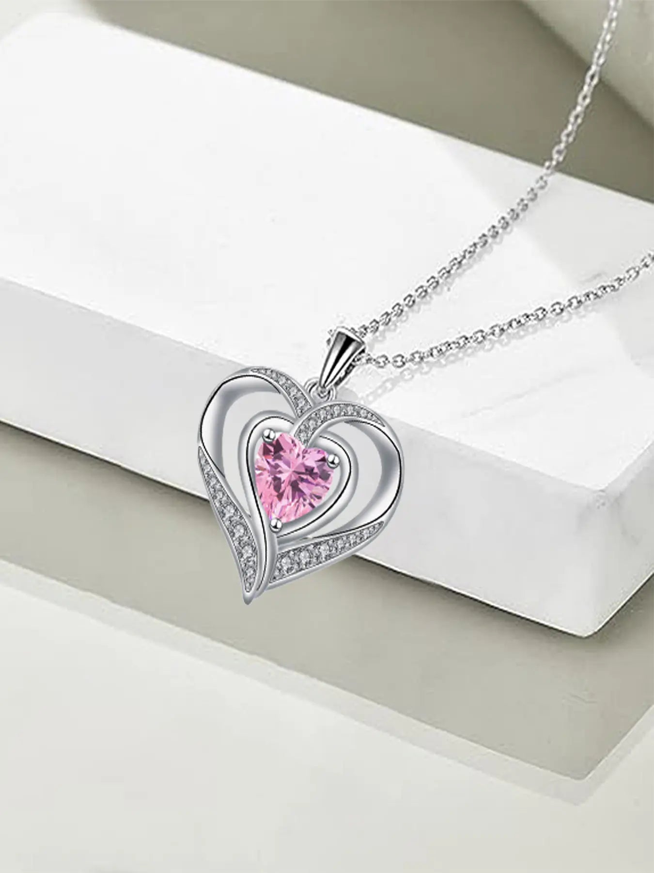 Nested Hearts Birthstone Pendant Necklace with Eternal Flower - Comes with Exquisite Rose Gift Box Romantic Gift Set Jewelry Gift for Valentine'S Day & Birthday,A Gift for My Wife, Mother, and Girlfriend