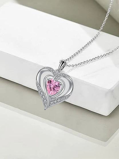 Nested Hearts Birthstone Pendant Necklace with Eternal Flower - Comes with Exquisite Rose Gift Box Romantic Gift Set Jewelry Gift for Valentine'S Day & Birthday,A Gift for My Wife, Mother, and Girlfriend