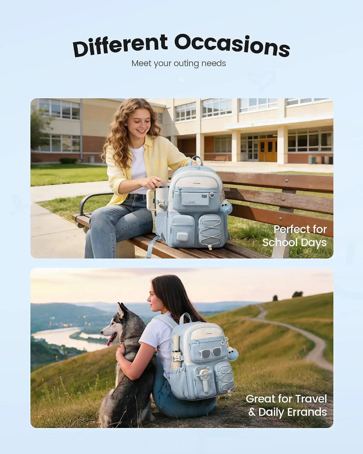 LOVEVOOK School Backpack for Teen Girls, Student Cute Bookbag Purse for Middle High School, 15.6 Inch Laptop Kid Backpack Back to School with Large Cup Holder, College Travel Bag