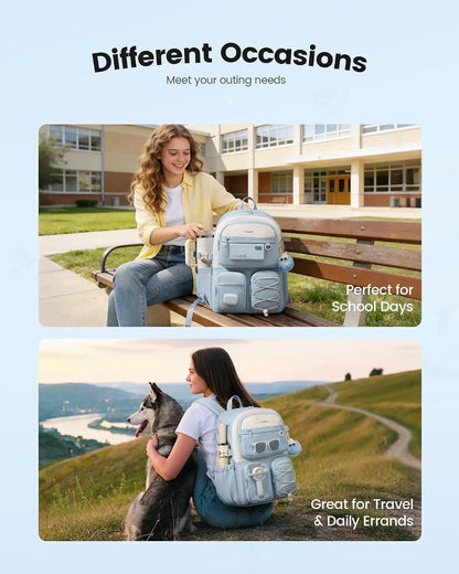 LOVEVOOK School Backpack for Teen Girls, Student Cute Bookbag Purse for Middle High School, 15.6 Inch Laptop Kid Backpack Back to School with Large Cup Holder, College Travel Bag