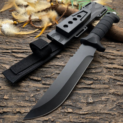 Multi Profile Kitchen Meat Cutting Knife - Black Coated Stainless Steel Fixed Blade with Segmented Textured Anti-Slip Handle for Household Food Prep, Kitchen Knives