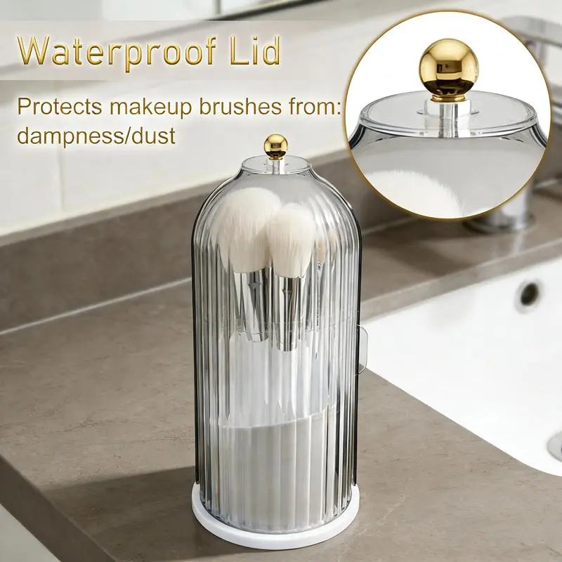 Elegant Toothbrush Holder with Transparent Door Lid 360 Rotating Clear Organizer for Vanity Bathroom Desktop Countertop Storage 1 Count Summerwins,Summerwins