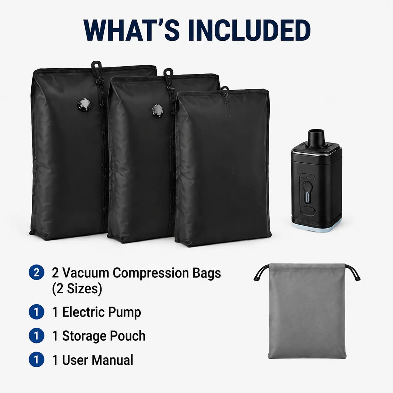 Travel Vacuum Storage Bag Lightweight Pouch with Portable Electric Pump, Space Saver Compression Bag for Clothes, Suitcase Organizer for Vacation Packing Graduation Gift