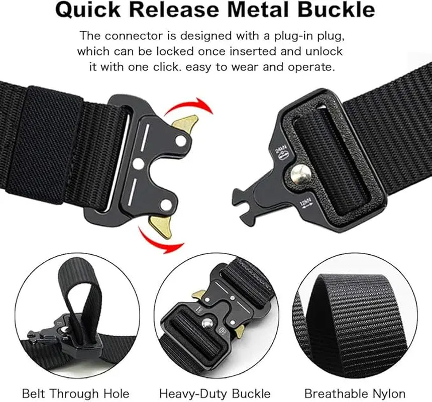 Men'S Tactical Belt, Rigger Belt, Utility Nylon Web Waist Work Belt for Men with V-Ring Quick-Release Buckle