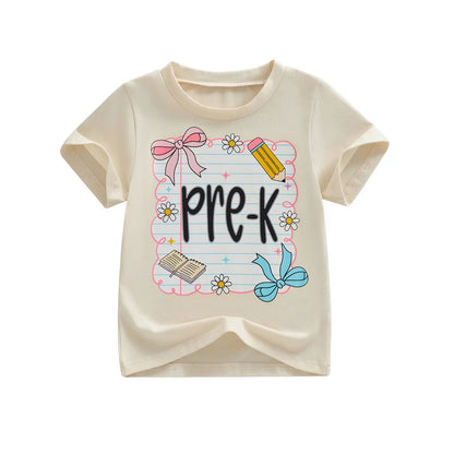 Toddler Baby Little Girl Back to School T Shirts Short Sleeve Grade Print Casual Summer Tops 4-11 Years