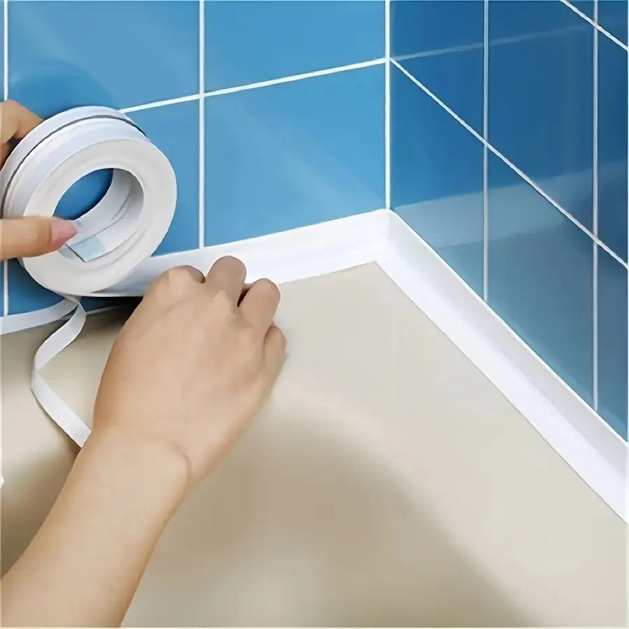 White Waterproof Seal Strip Sealing Tape, 5M Length Sticky Seal Strip for Bathroom & Kitchen Sink Edges, Easy Application, Durable Self-Adhesive Option for DIY Projects (5M)