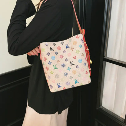 Women'S 2026 New Arrival Premium-Quality Vintage Printed Beige Bucket Bag, Crossbody & Shoulder Tote