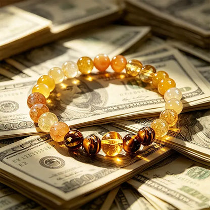 KROAFA Wealth Bracelet Featuring Yellow Agate, White Ghost Agate, and Tiger’S Eye—A Lucky Bracelet That Attracts Wealth, Prosperity, and Abundance; a Yellow Beaded Protective Bracelet for Wealth, Encouraging Gifting.