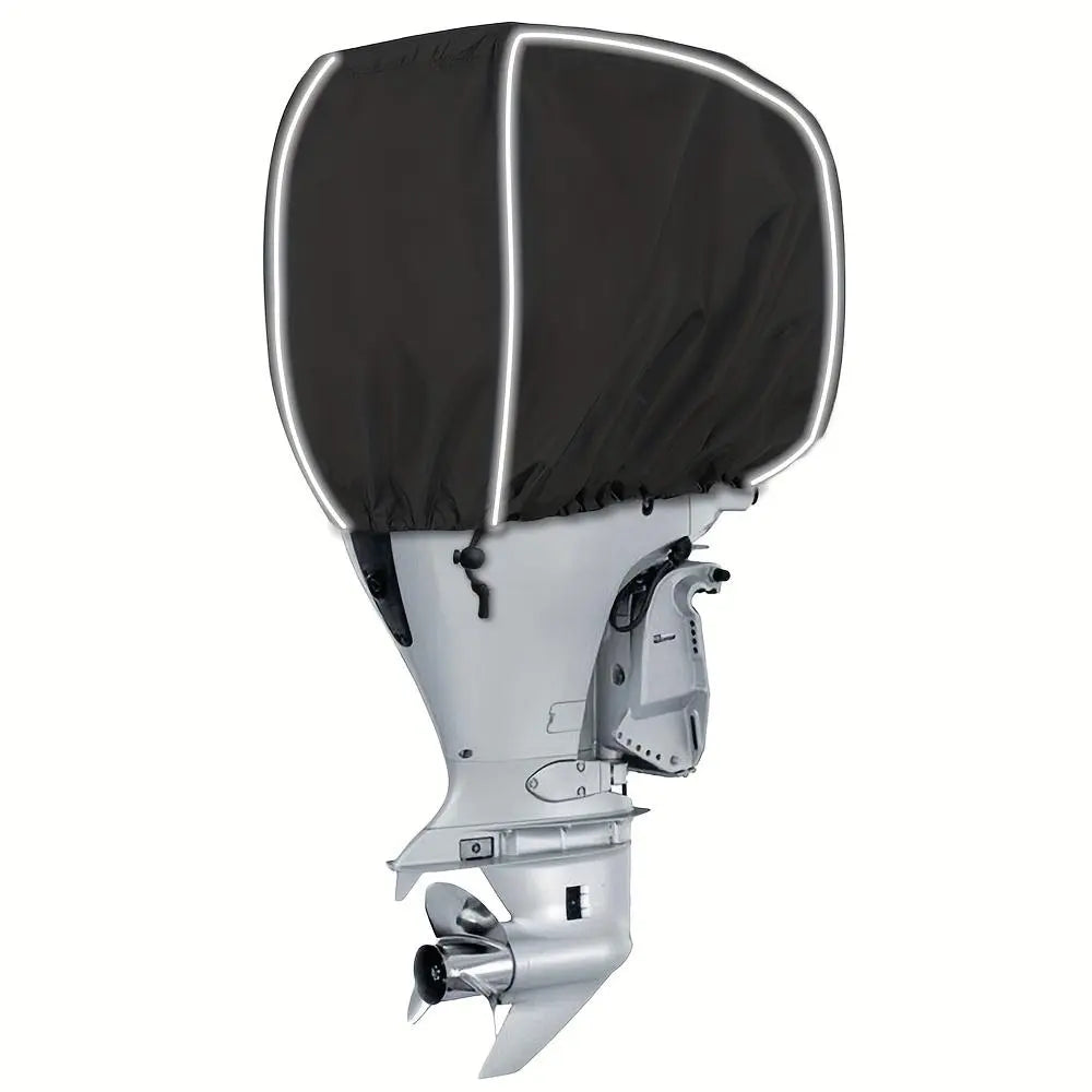 Outboard Engine Cover Half-Enclosed Boat Engine Hood with Reflective Strips, Adjustable 600D Material Waterproof Windproof Tear-Resistant Boating Accessories